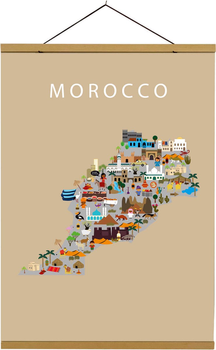 Kaart van Marokko | B2 poster | 50x70 cm | Beige | Maison Maps